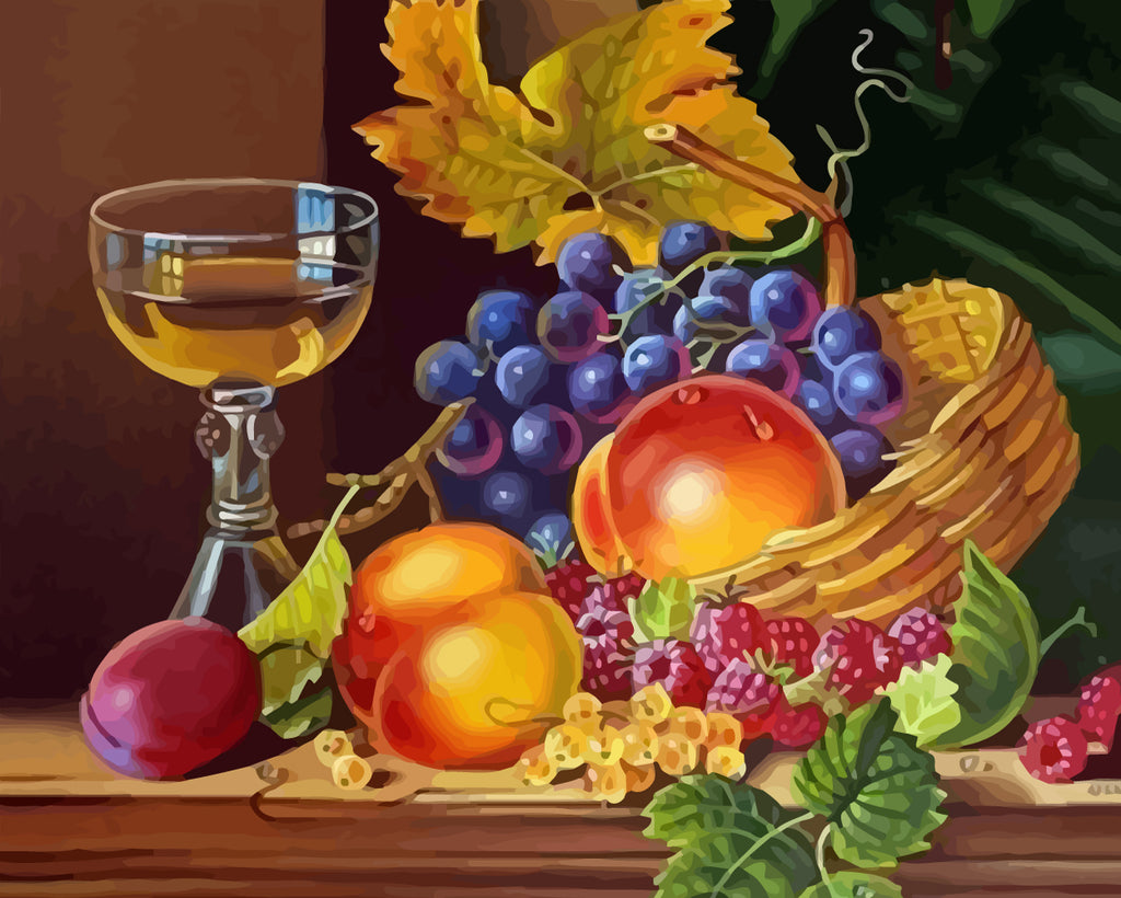 Fruits, Leaves and Wine Paint by Numbers