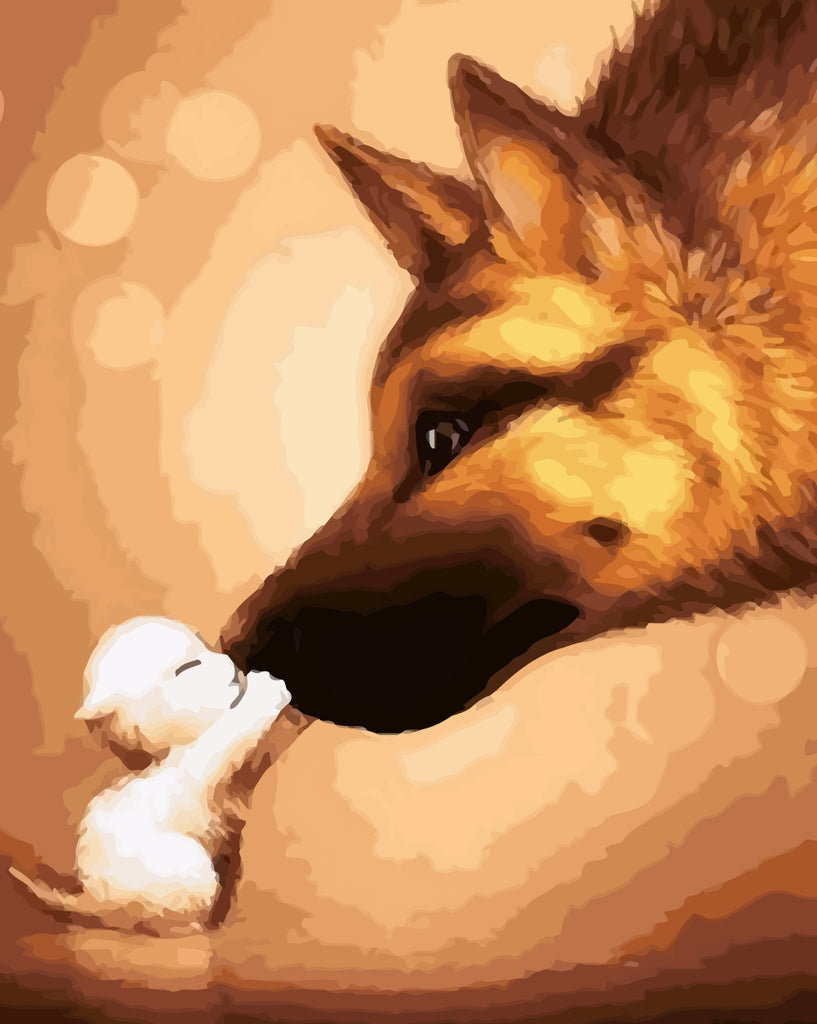 German Shepherd and White Kitten Paint by Numbers