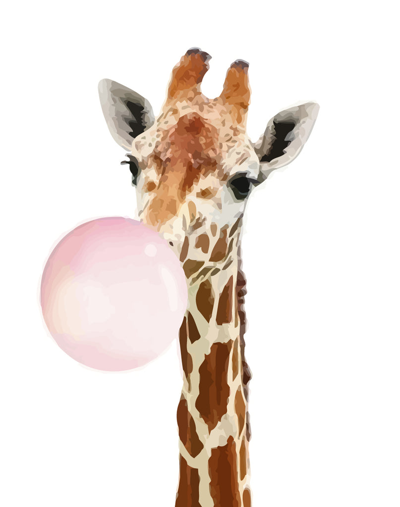 Giraffe Blowing Pink Bubble Gum Paint by Numbers