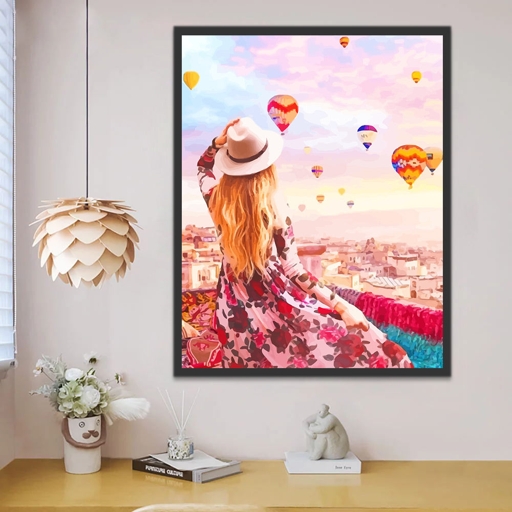 Girl and Hot Air Balloons Paint by Numbers