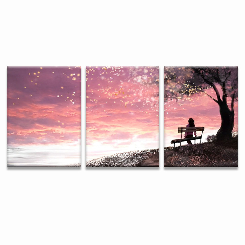 Girl Sitting on a Bench under a Tree 3 Pack Paint By Numbers