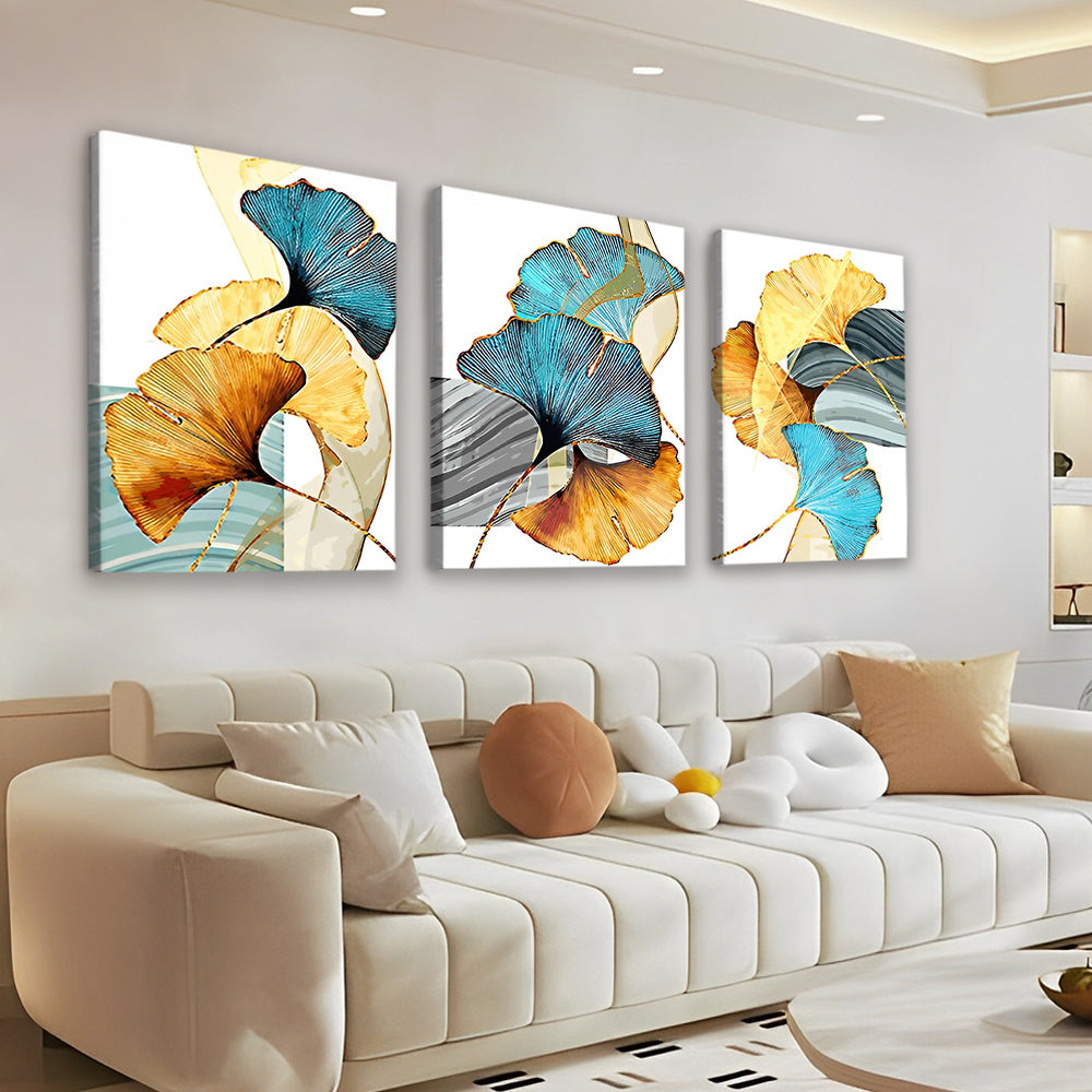 Golden and Blue Ginkgo Leaves 3 Pack Paint By Numbers