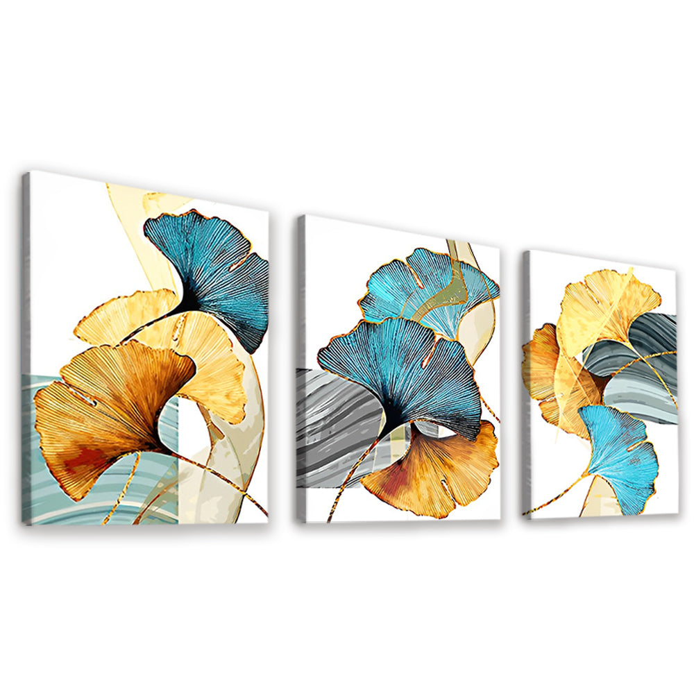 Golden and Blue Ginkgo Leaves 3 Pack Paint By Numbers