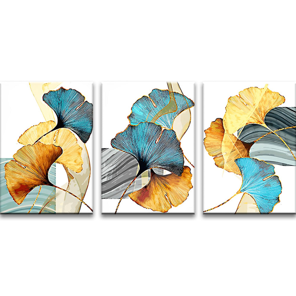 Golden and Blue Ginkgo Leaves 3 Pack Paint By Numbers