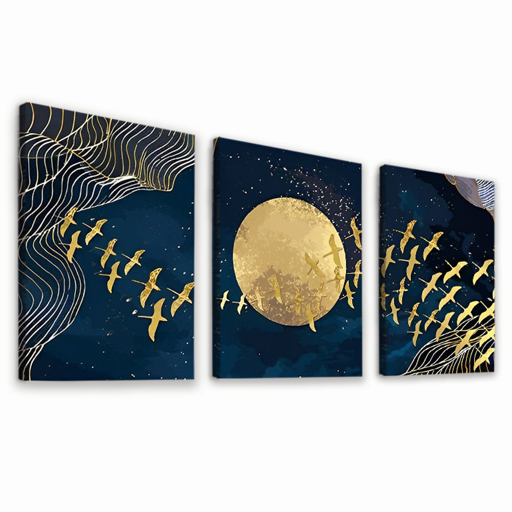 Golden Birds and Moon 3 Pack Paint By Numbers