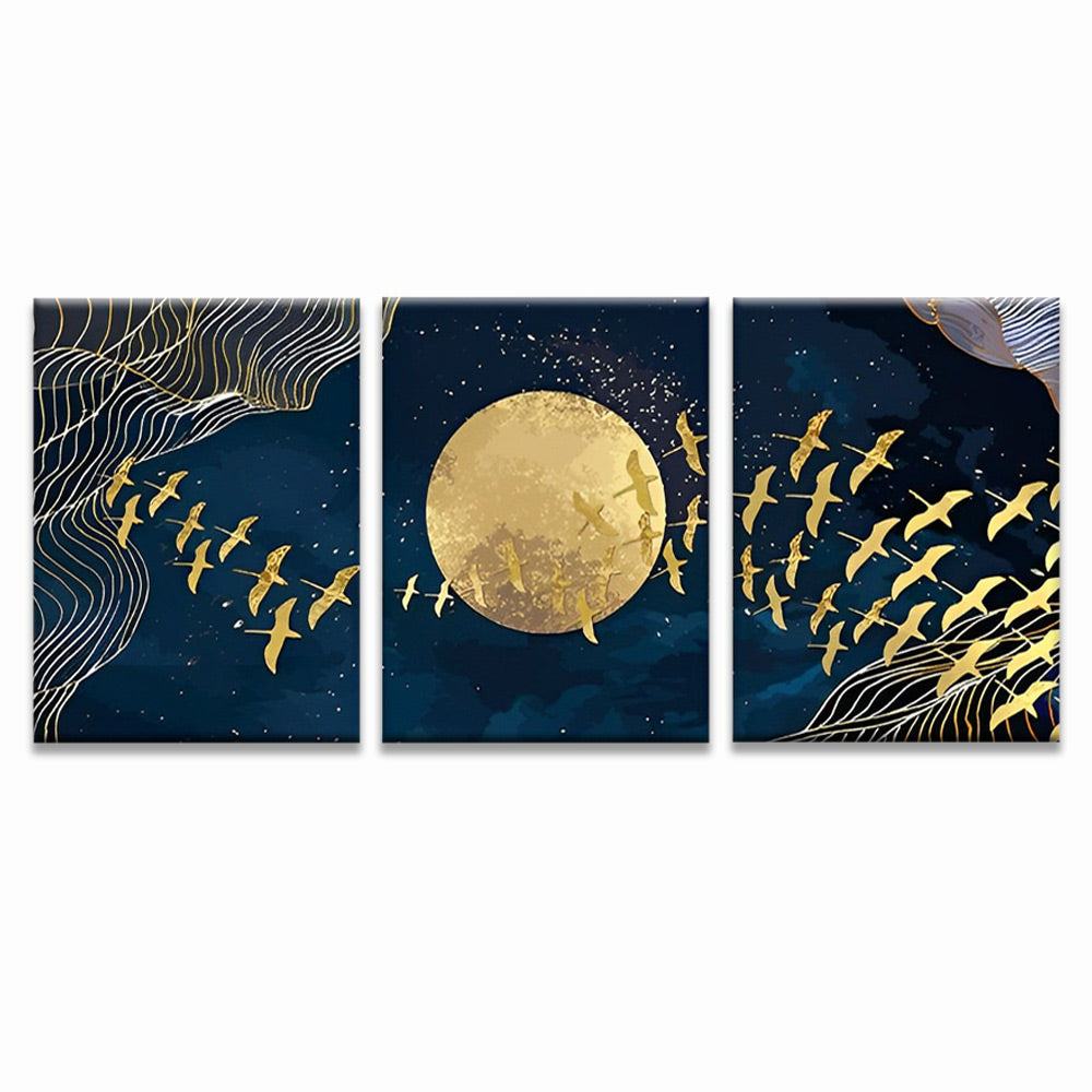 Golden Birds and Moon 3 Pack Paint By Numbers