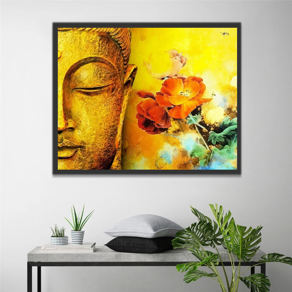 Golden Buddha and Camellias Paint by Numbers