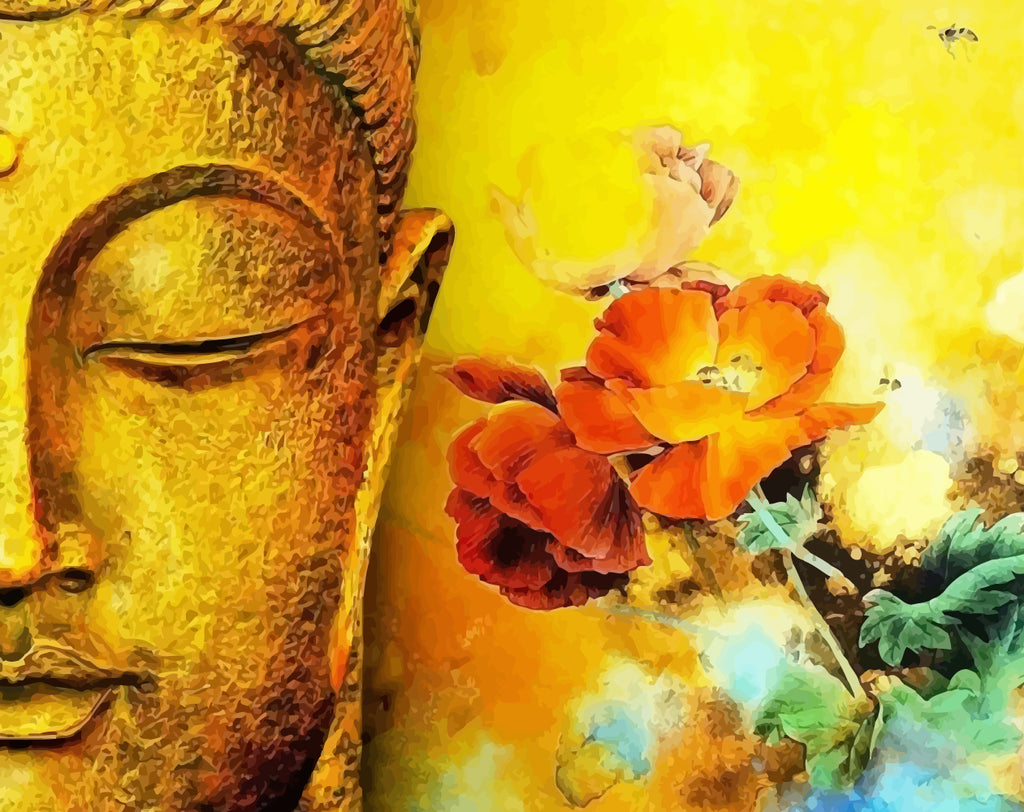 Golden Buddha and Camellias Paint by Numbers