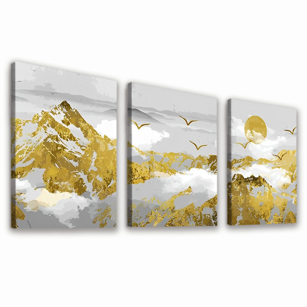 Golden Mountains, Sun and Birds 3 Pack Paint By Numbers