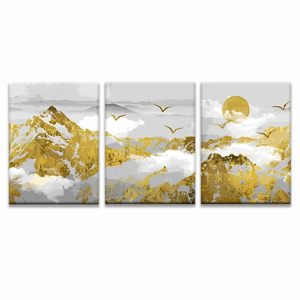 Golden Mountains, Sun and Birds 3 Pack Paint By Numbers