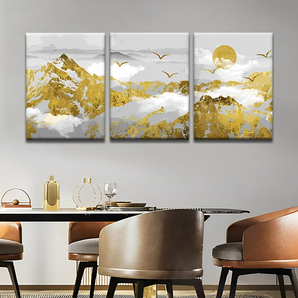 Golden Mountains, Sun and Birds 3 Pack Paint By Numbers