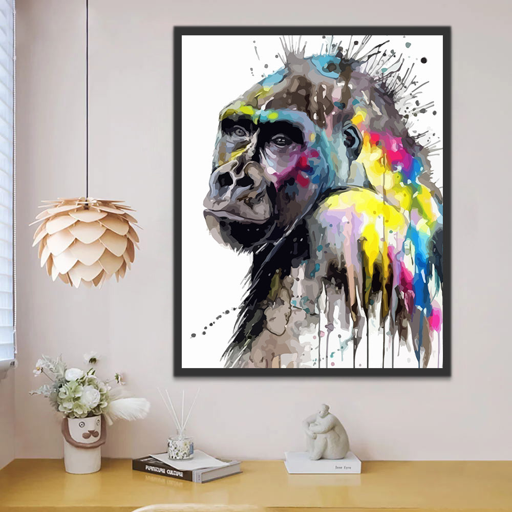 Gorilla in Watercolor Style Paint by Numbers