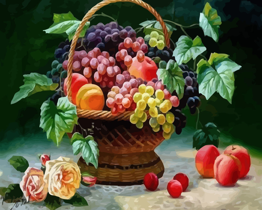 Grapes and Peaches in Basket Paint by Numbers