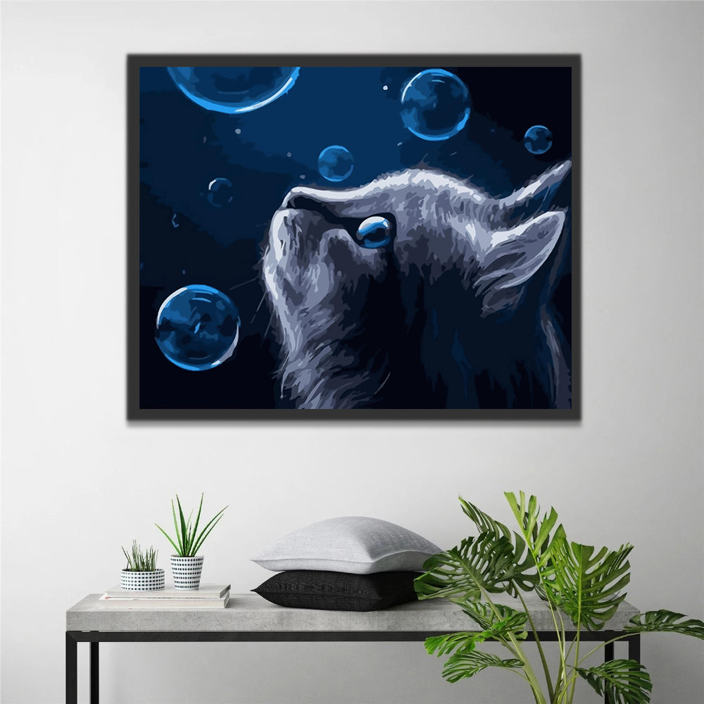 Gray Cat and Bubbles Paint by Numbers