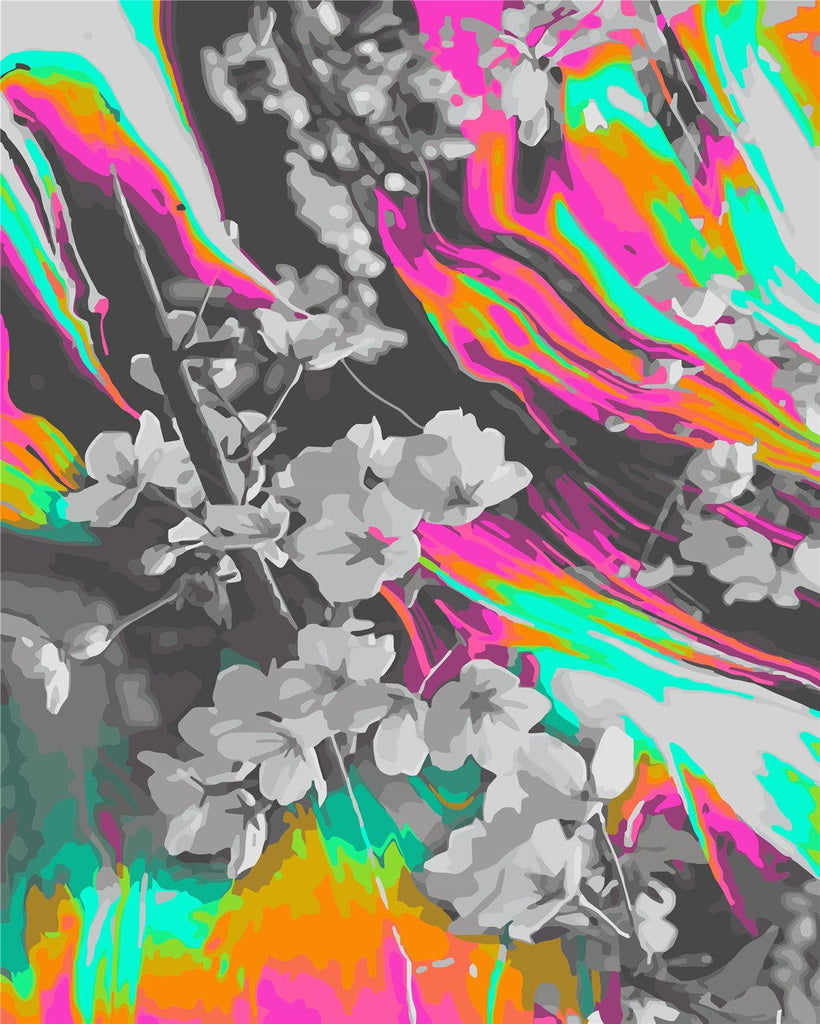 Gray Flowers on Colorful Background Paint by Numbers