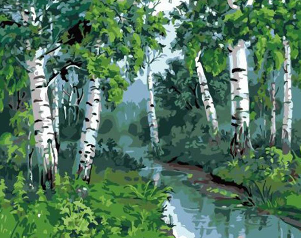 Green Trees in Spring Paint by Numbers