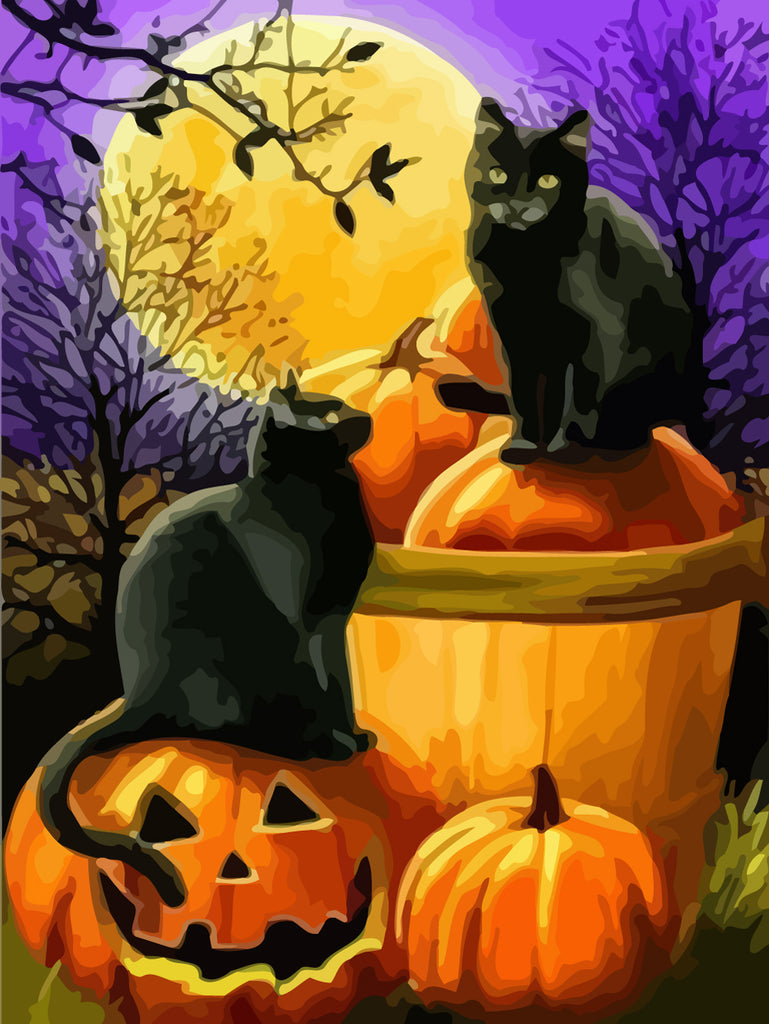 Halloween Black Cats Pumpkins Moon Paint by Numbers