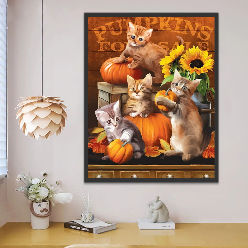 Halloween, Cats and Pumpkins Paint by Numbers