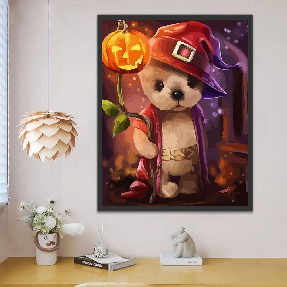 Halloween Cute Bear with Pumpkin Lantern Paint by Numbers