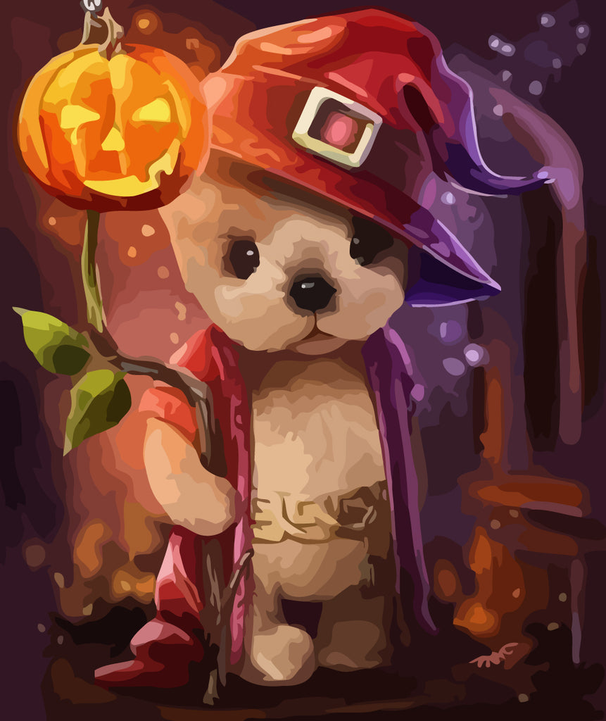 Halloween Cute Bear with Pumpkin Lantern Paint by Numbers