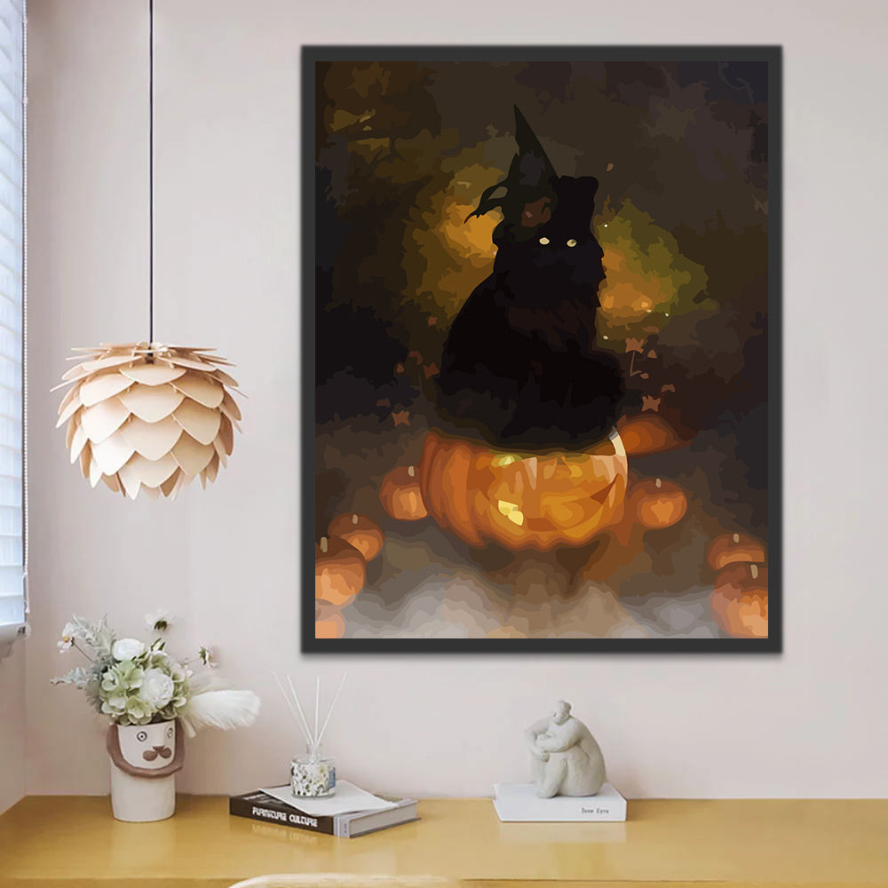 Halloween Pumpkin and Black Cat Paint by Numbers