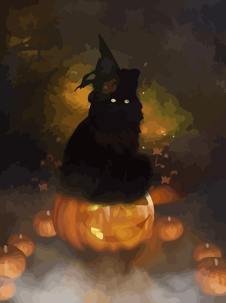 Halloween Pumpkin and Black Cat Paint by Numbers