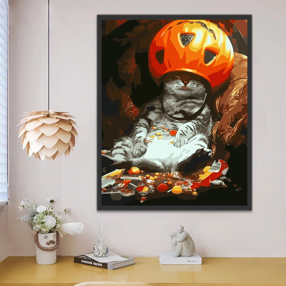 Halloween Pumpkin Candy Cat Paint by Numbers