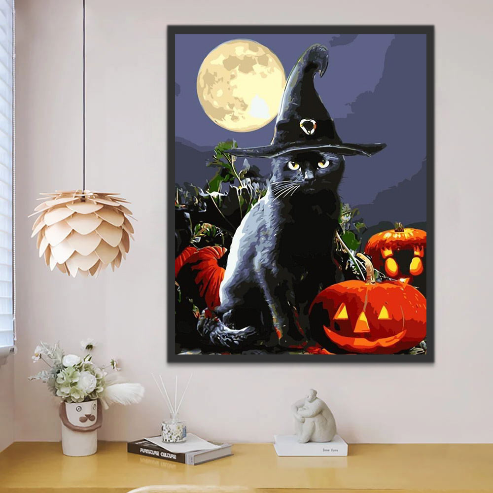 Halloween Pumpkin Cat Paint by Numbers