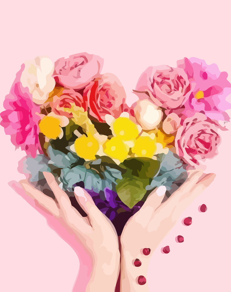 Heart Shaped Bouquet of Flowers Paint by Numbers