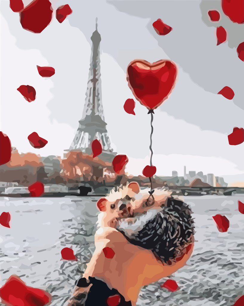 Hedgehog with Red Balloon and Eiffel Tower Paint by Numbers