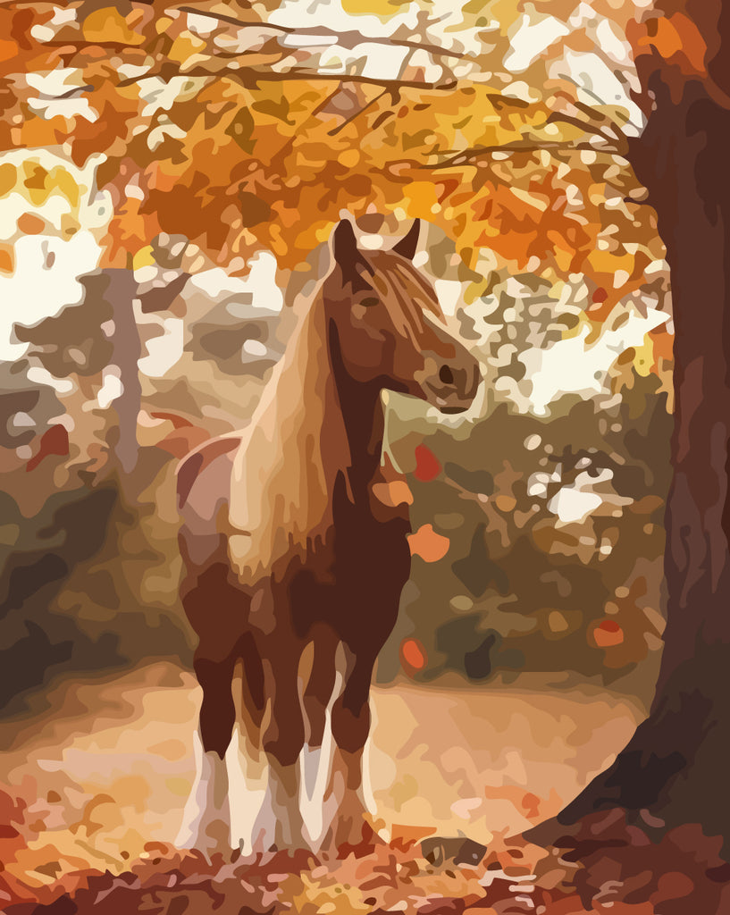 Horse and Autumn Leaves Paint by Numbers