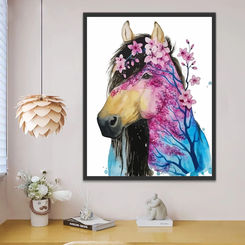 Horse and Flower Tree Paint by Numbers