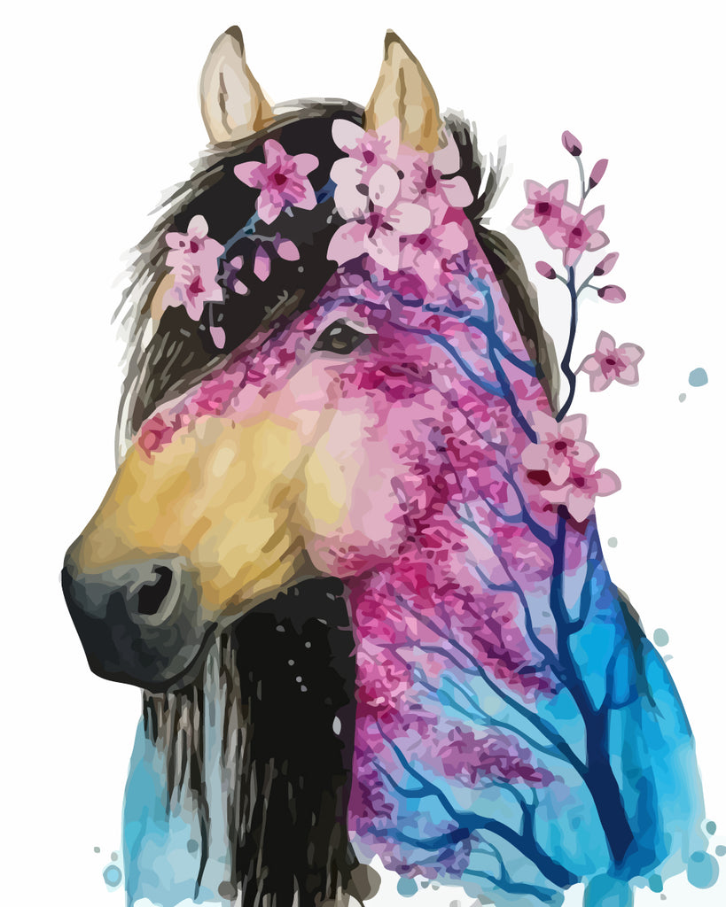 Horse and Flower Tree Paint by Numbers