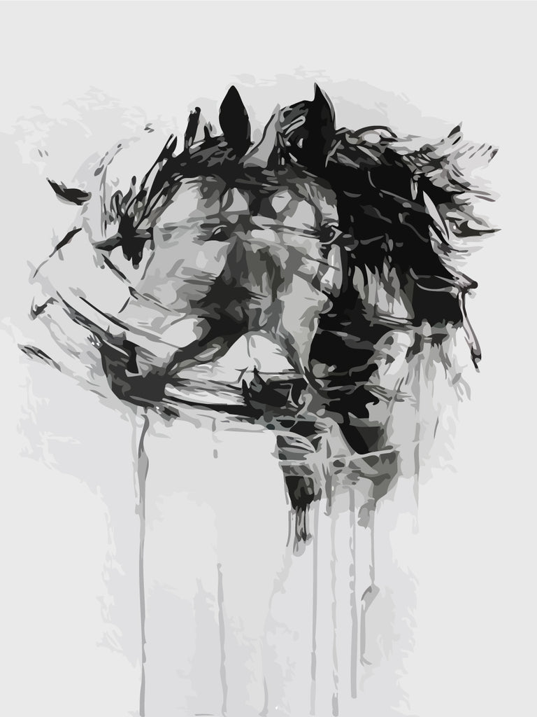 Horse in Ink Painting Style Paint by Numbers