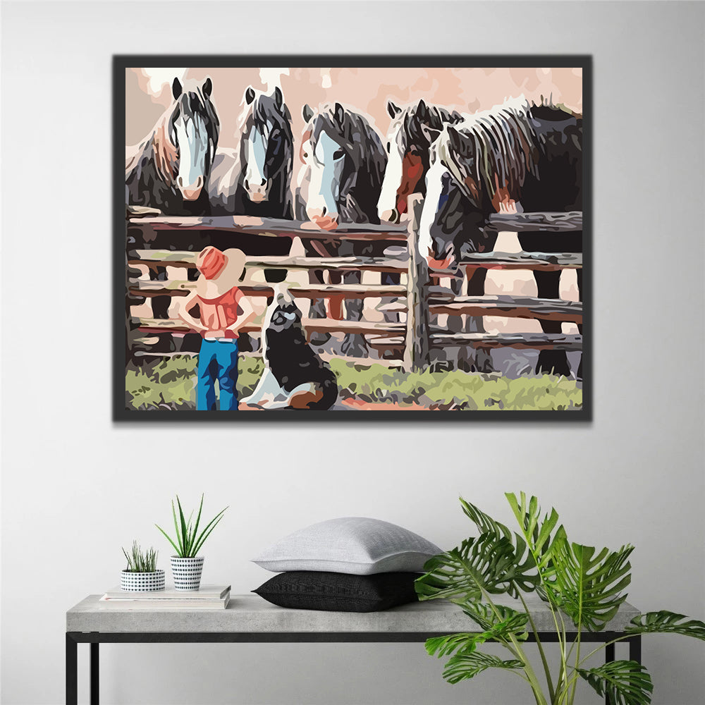 Horses, Girl and Dog Paint by Numbers