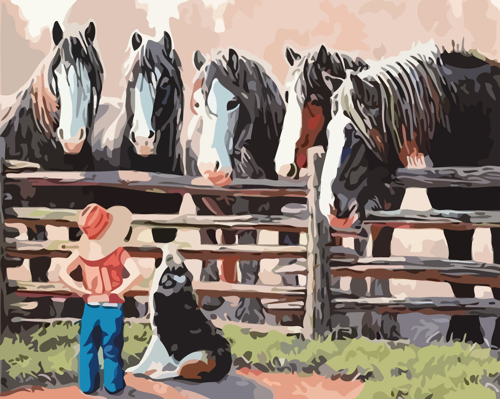 Horses, Girl and Dog Paint by Numbers