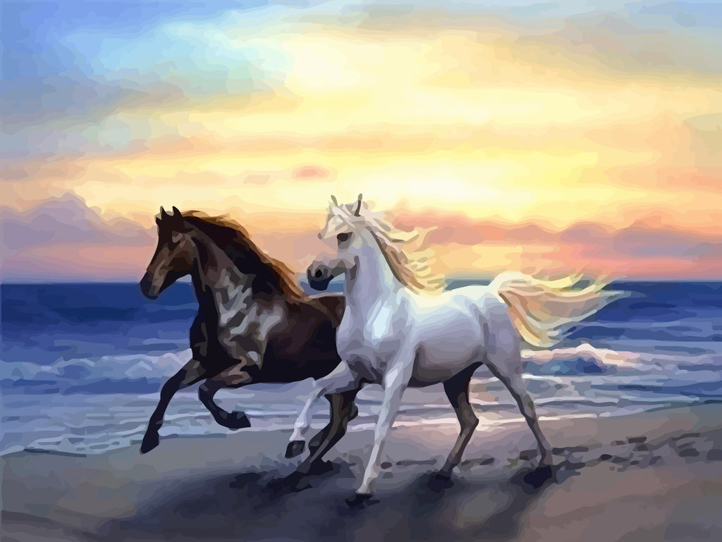 Horses Running on the Beach Paint by Numbers