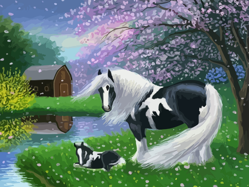 Horses Surrounded by Petals Paint by Numbers