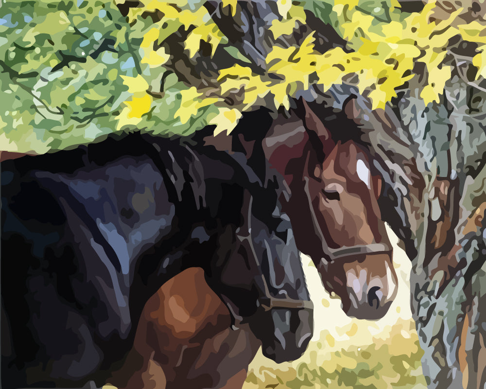 Horses under the Tree Paint by Numbers