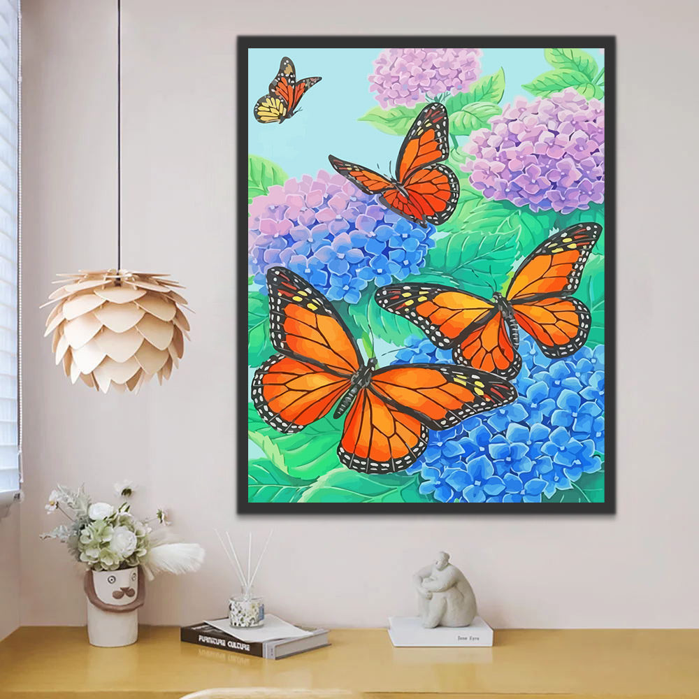 Hydrangeas and Butterflies Paint by Numbers