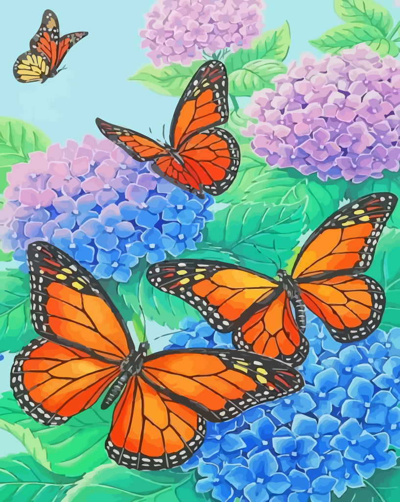 Hydrangeas and Butterflies Paint by Numbers