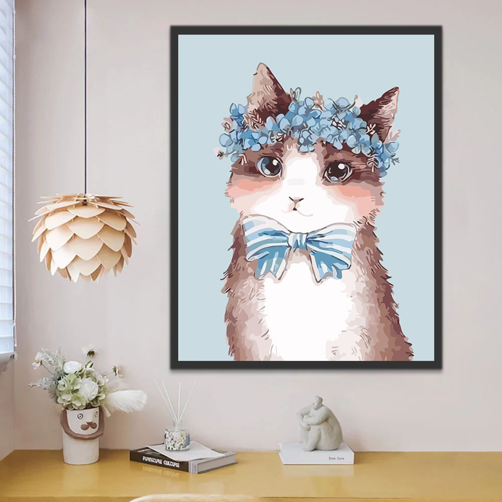 Kitten Wearing Blue Bow Tie and Garland Paint by Numbers