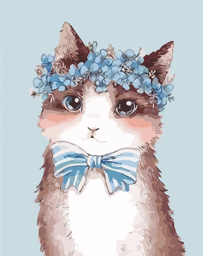 Kitten Wearing Blue Bow Tie and Garland Paint by Numbers