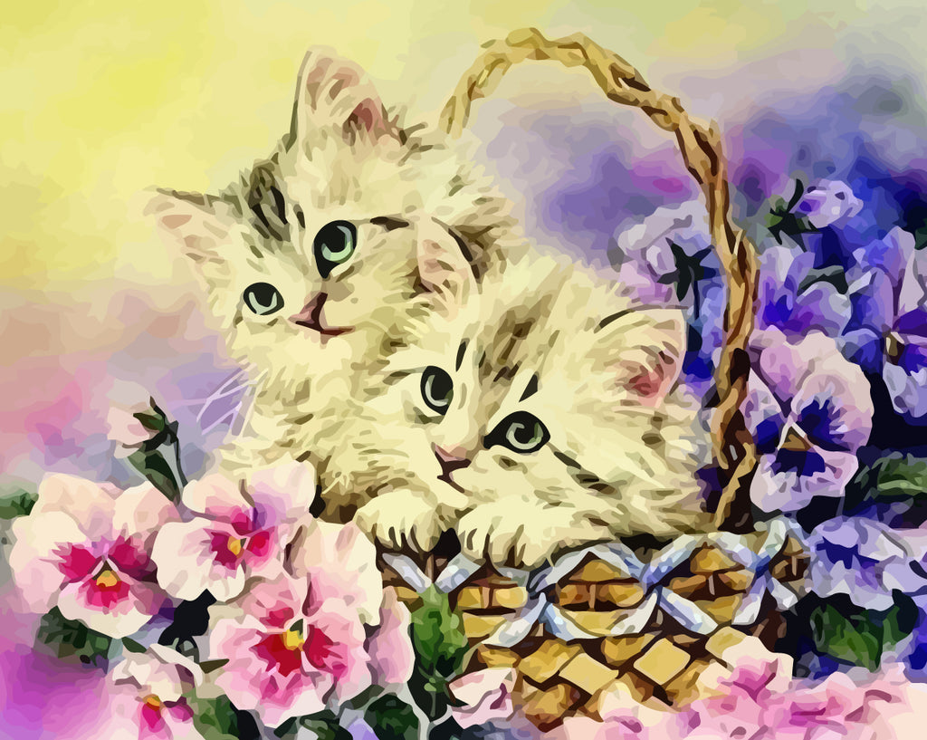 Kittens in Flower Basket Paint by Numbers