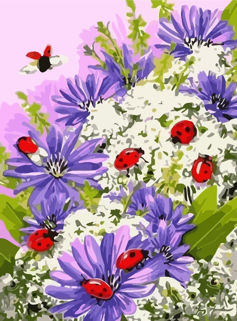 Ladybugs and Purple Flowers Paint by Numbers