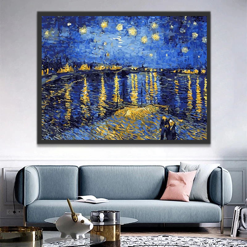 Lake and Starry Sky in Abstract Style Paint by Numbers