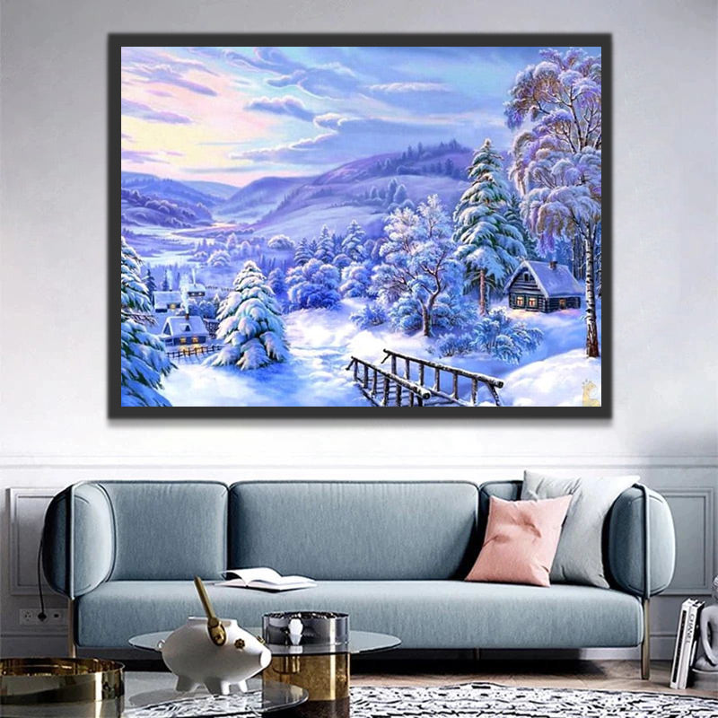 Landscape in Snowy Winter Paint by Numbers