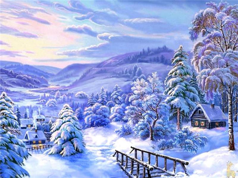 Landscape in Snowy Winter Paint by Numbers