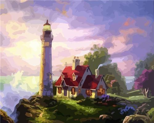 Lighthouse and Red Hut Paint by Numbers