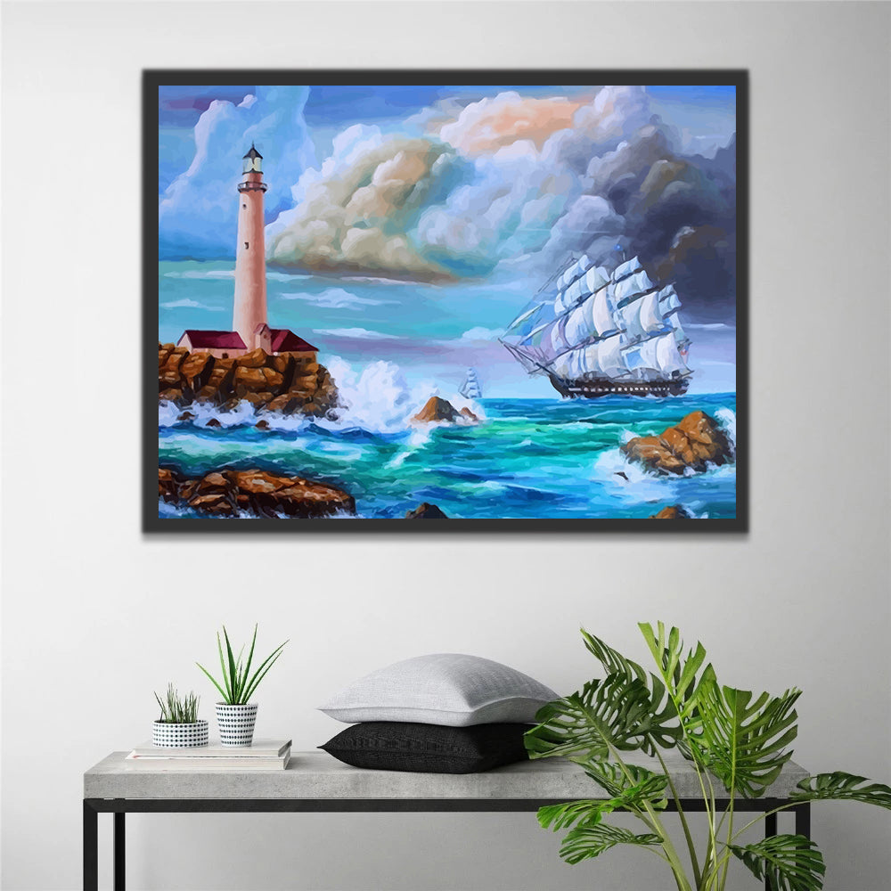 Lighthouse and Sailing Ship Paint by Numbers